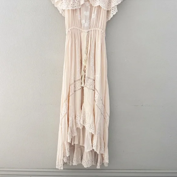 Free People Tambourine Off Shoulder Maxi Dress Large Blush Pink Boho Ethereal - Picture 8 of 15